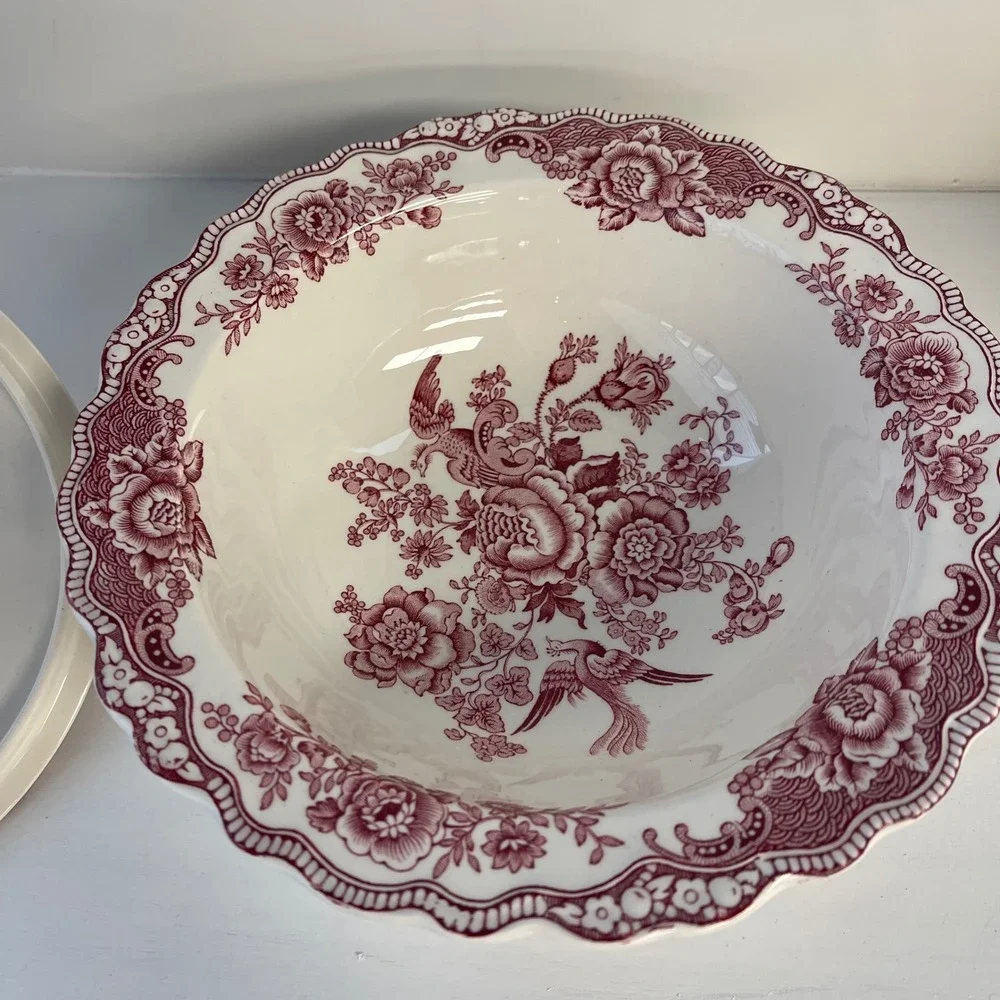 Crown‎ Ducal Bristol Pink Red Transferware Covered Tureen Serving Bowl England